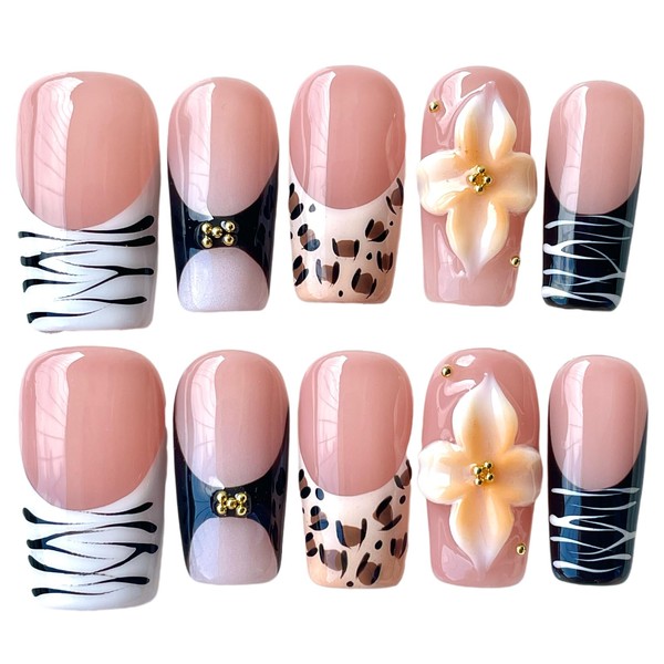 Handmade Press On Nails 3D Floral & Animal Print Medium/Short
