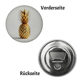 Golden Pineapple on White Background Magnet Round with Bottle Opener Round Tropical Luxury Fruit Exotic Fruit Shiny Metallic Design