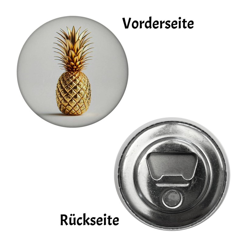 Golden Pineapple on White Background Magnet Round with Bottle Opener