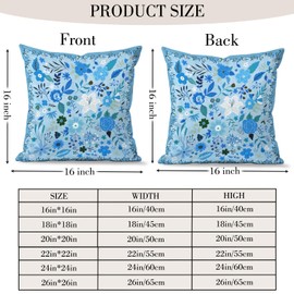 HZYKDWD Set of 2 Pillow Covers 40x40cm Boho Floral Vintage Decorative Pillow Covers 40x40cm Double Sided Printed for Home Sofa Living Room Bedroom Blue