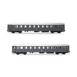 Rivarossi HR4368 FS, 2-unit pack Bz 33010 Type 1946 2nd class, one with "ristoro" compartment, FS markings, grey livery, ep. IVa, Coach rolling stock
