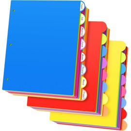 SUNQEBO Dividers for 3 Ring Binder, 8 Tab Vibrant Colors 3 Sets 24 Pcs Plastic Binder Dividers with Tabs, 3 Hole Punched Tab Dividers Letter Size for School Office, Assorted Bright Rainbow Colors