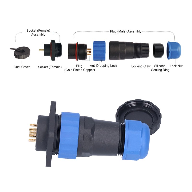 IP68 Waterproof Power Connector Male Female Square 4 Hole Aviation