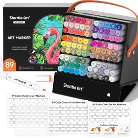 Shuttle Art 89 Colors Alcohol Markers, 88 Colors Dual Tip Art Marker Set Plus 1 Colorless Blender with Marker Case Perfect for Illustration Students Adult Coloring Sketching