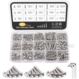 500 PCS Bolts Nuts kit M3 M4 M5 Screw Sets Stainless Steel Hex Button Head Socket Cap Screws Nuts Washers Assortment Kit Screw Sets with Allen Wrenches and Sturdy Plastic Organizer Box