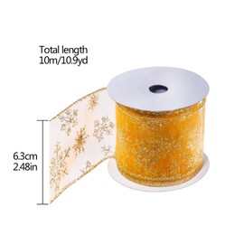 Christmas Snowflake Ribbons Glitter Organza Chiffon Ribbon 11 Yard 2.5 Inch Shimmer Band Metallic Ribbons Craft Tulle Ribbon for Gift Package Wrapping,Hair,Wedding Skirt Dress Decorations Gold