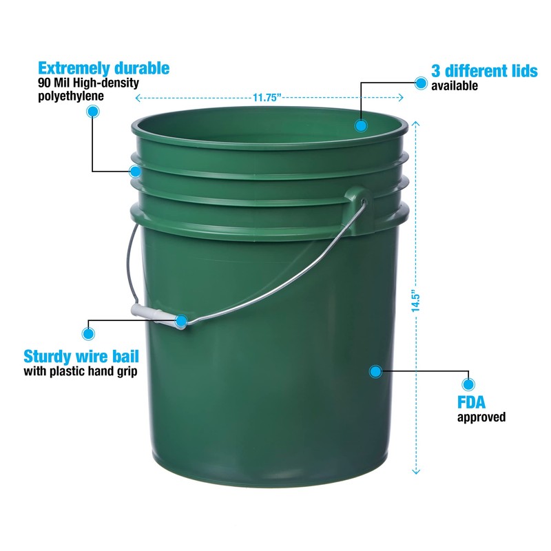 5 Gallon Green Pail with Easy Peel Lid