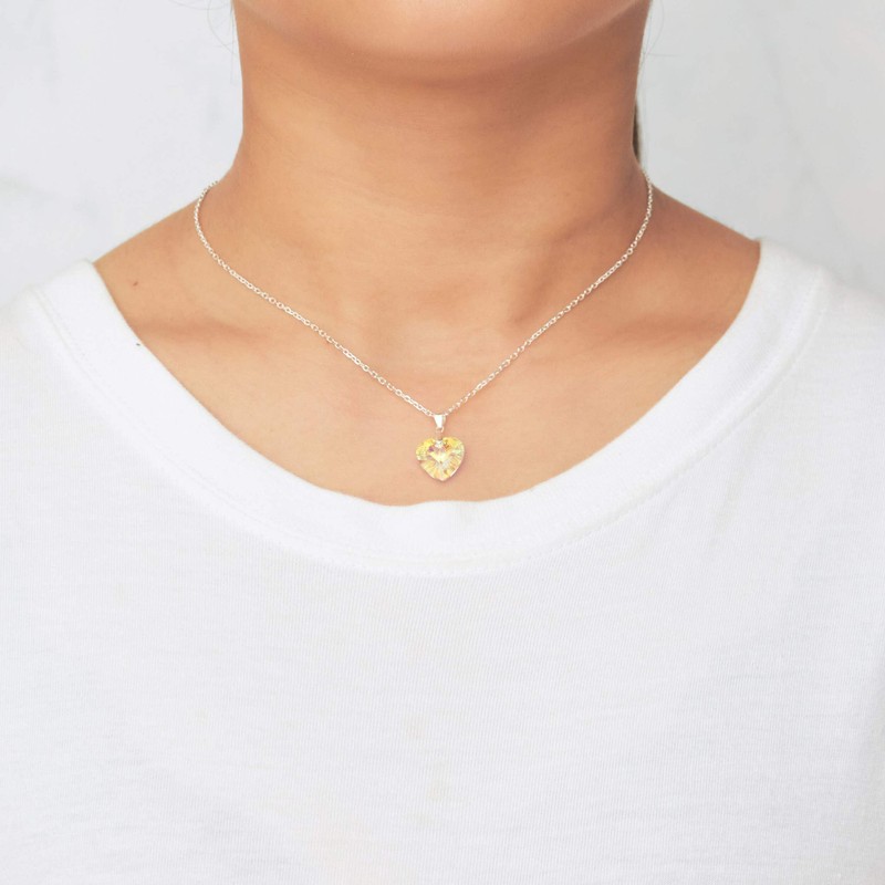 Philip Jones Sterling Silver Aurora Borealis Heart Necklace Created with