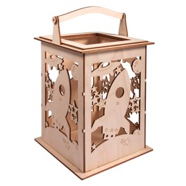 Rayher Wooden Lantern Building Kit with Rocket Design, DIY Wood Craft Set with 15 slot-together Pieces, natural wood, 15.3x15.3x26.5cm, 62894505