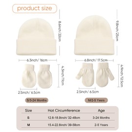 DRESHOW Toddler Beanie Children's Winter Hats and Mittens Set for Children Warm Soft Baby Knitted Hat and Gloves for 3 Months - 5 Years Girls Boys, 2 Sets Hats & Gloves: White + Pink