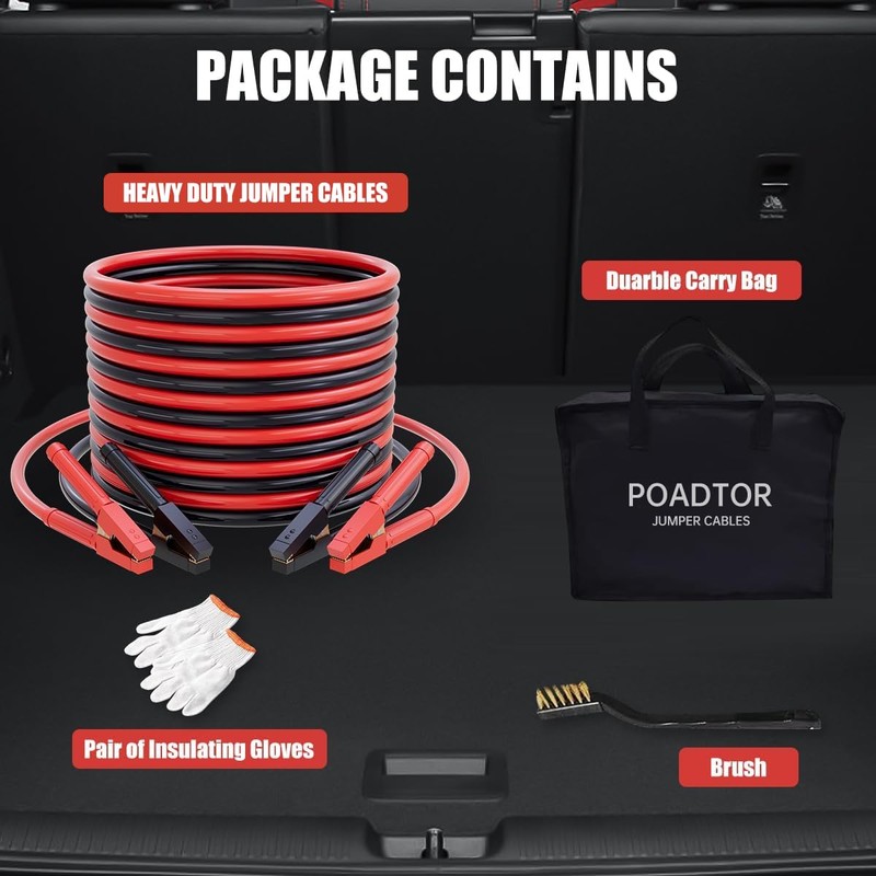 0 Gauge 25 Feet Jumper Cables for Car Battery, Heavy