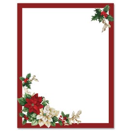 Generic AnyDesign 60 Sheets Christmas Floral Stationery Letterhead Paper Xmas Poinsettia Flower Letter Writing Paper for Note Greeting Party Office Printing, 8.5 x 11 Inch, Single-Sided