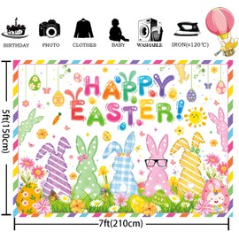 7x5ft Happy Easter Backdrop Cute Easter Bunny Style Colorful Egg Partyfor Photography Spring Party Banner Wall Background Home Party Supplies