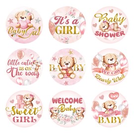 Clabby 504 Pieces Boy Girl Baby Shower Favors Stickers Mini Kisses Candy Stickers Chocolate Drop Labels Wrappers Little Cutie Baby Shower Decoration for Sprinkle Birthday Party(Pink Bear)
