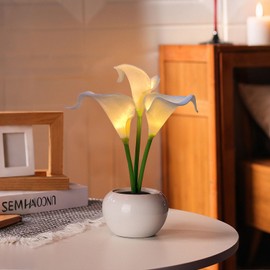 Lámpara de Cala,Lámpara de Mesa con Maceta de Calas,Luz de Noche de Flores Artificiales,Regalos paramujer,Navidad,Día de San Valentín,Regalo de cumpleaños(Cala - Blanco)