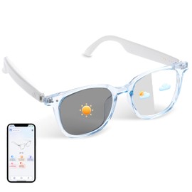 Bluetooth Smart Glasses for Women, AI Translation Glasses Supports Over 110 Languages, Built-in Microphone Speaker, Colour Changing Lenses, Blue Frame with Polarized UV Protection for Travel