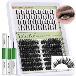 Yaiseiko Lash Clusters with Spike Manga Lash Clusters Kit Spiky Lash Extension Individual Lashes Cluster Eyelash Extensions Left and Right Eye Manga Lashes Clusters Wispy Eyelash Clusters Kit(80D,8-16MM)