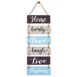 Buecasa Family Wall Decor Sign - Farmhouse Rustic Home Decoration for Living Room Bedroom - Inspirational Large Wall Hanging Plaque 6pcs 38x12 Inches