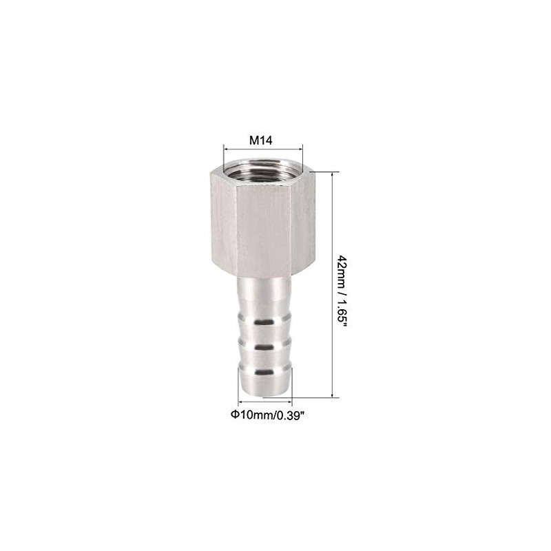 sourcing map Stainless Steel Barb Hose Fitting Connector Adapter 10mm