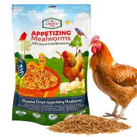 Amzey Dried Mealworms 2 LB, 100% Natural Meal Worms for Chicken & Birds, Organic Chicken Feed for Laying Hens, High Protein and Nutrition, Zipped Bag