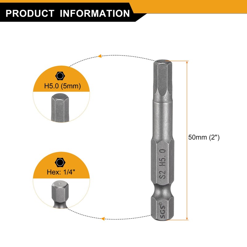 sourcing map H5.0 Hex Head Drill Bit Wrench 5mm Metric