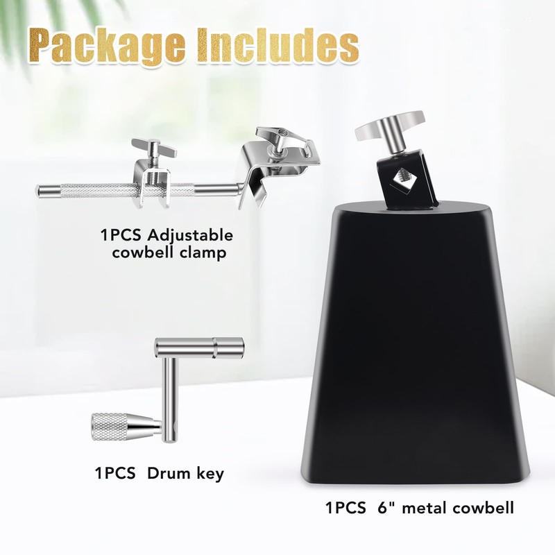 Seteol 6" Cowbell and Cowbell Clamp, Cowbell for Drum Set,