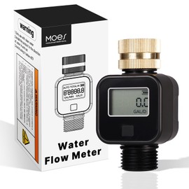MOES Water Flow Meter with Brass Inlet Metal Thread, Measure Gallon/Liter Consumption and Flow Rate for RV Water Tank Filling, Outdoor Garden Hose Watering, Lawn Sprinkler and Nozzle Sprayer