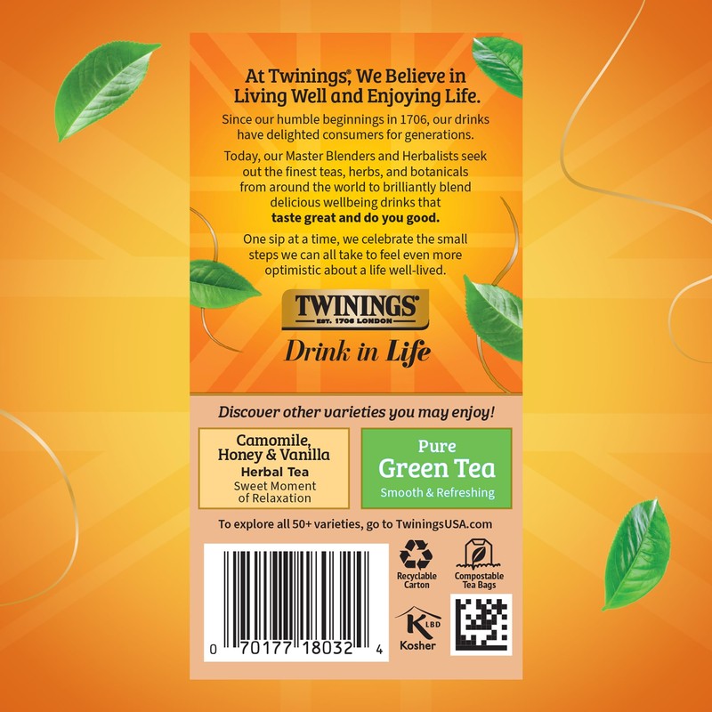 Twinings Pure Rooibos Red Herbal Tea Individually Wrapped Bags, 20