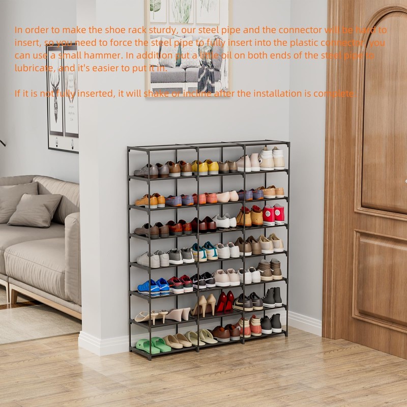 SMILHELTD Large Shoe Rack 3 Row 8 Tier 40-60 Pairs