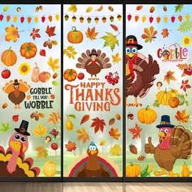 Thanksgiving Window Clings Decorations, 143 Pieces Fall Decals, 10 Double-Sided Sheets, 7.87x11.81 inches