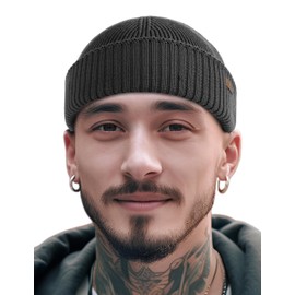 OUTDOOR SHAPING Merino Wool Short Fisherman Beanies for Men Women, Knit Cuff Trawler Beanie Cap, Winter Warm Daily Hat, Black, One Size