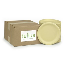 Tellus Products, Eco-Friendly (125-Count) 9-Inch Disposable Plates - Compostable, Durable Tableware - Grown & Made in the USA - No PFAS Added (Natural Color)