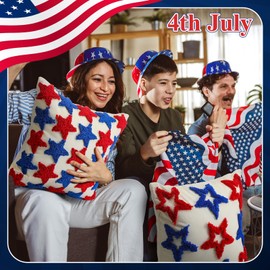FuWeave 2 Pcs 4th of July Embroidery Pillow Covers 18 x 18 Inch Patriotic Independence Day Pillowcases Red Blue Stars Throw Pillow Covers Soft Fourth of July Throw Pillowcases for Sofa