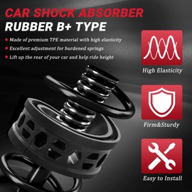 AICARS Shock Absorber Spring Rubber: Coil Spring Booster Cushion Car Bumper Buffer Power Cushion Black B+ Type- Pack of 2