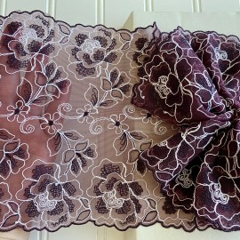 Unbranded Burgundy & White Embroidered Double-edged Lace Trim/Sewing/Cr