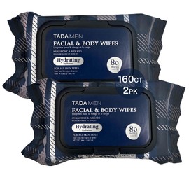 TADA Men - 160 Wipes (2PK) Facial & Body Wipe for Men and Adults, No Rinse, Bulk for Gym, Running, Outdoor Use (Hyaluronic & Avocado, 160 Wipes (2PK))