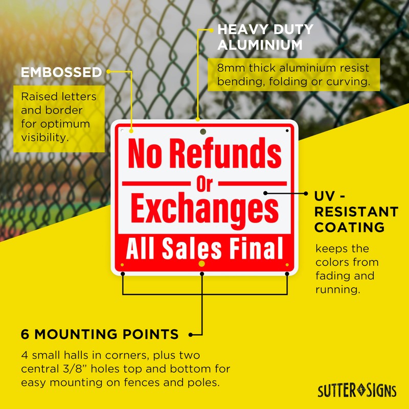 No Refunds or Exchanges, All Sales Final Aluminum Sign Returns