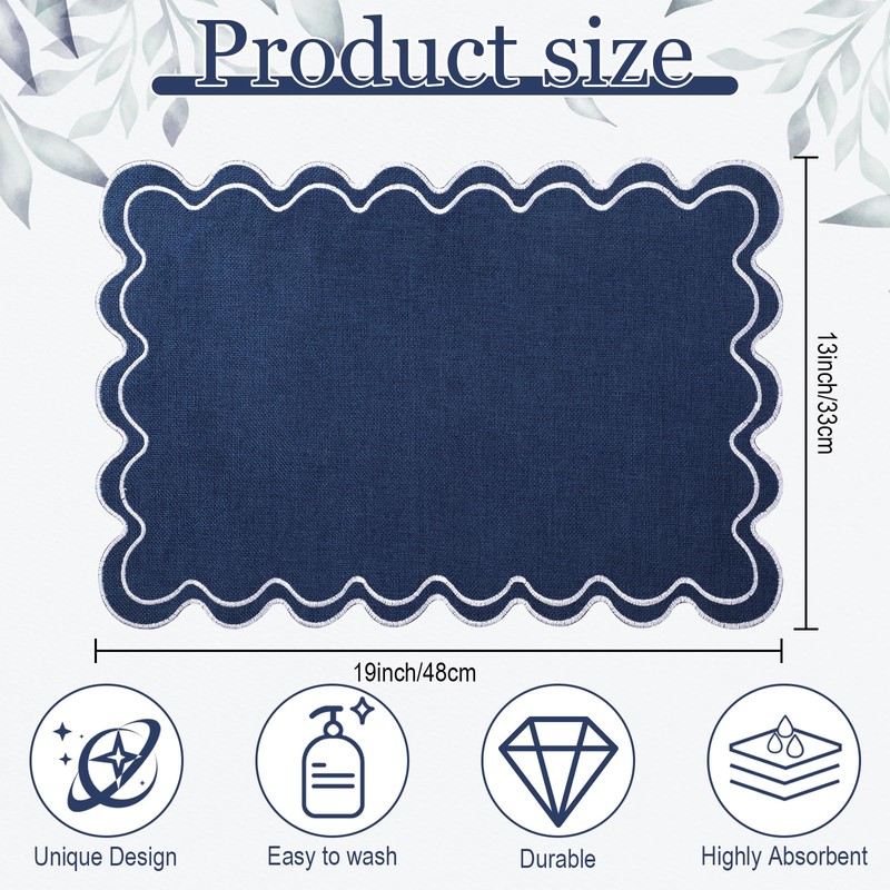 Gandeer Linen Placemats Set of 12 Scalloped Placemat 13 X19