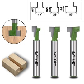 BAYTORY 3Pcs Keyhole Router Bits Set, 1/4" Shank Router Keyhole Bit Set -5/16 & 3/8 & 1/2 inch Blade Diameter for Wood Hex Bolt T-Track Slotting Milling Cutters Set (Green)