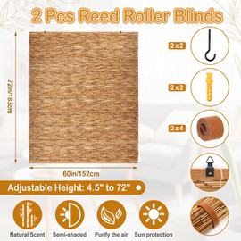 DoubleFill 2 Pcs Bamboo Shades Outdoor Reed Roll up Blinds 60 W x 72 H Blackout Sunshade Cordless Bamboo Blinds for Home Porch, Patio & Windows Decor Shutters Sunlight Privacy Screen(Carbon Brown)
