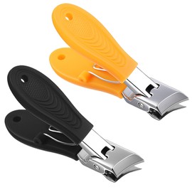 2 Pack Wide Jaw Opening Anti-Splash Slanted Nail Clippers, Anti-Splash Angled Nail Clippers for Women and Men, Curve Ingrown Toenail Clippers for Fingernail Toenail Thick Nails (Orange & Black)