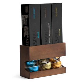 LKEUYUI Walnut Wood Pod Dispenser Designed for Nespresso Vertuo Capsules, Freestanding Countertop Pods Rack, Coffee Pods Holder for Home or Office Kitchen Counter, Dispenses 3 Coffee Flavors