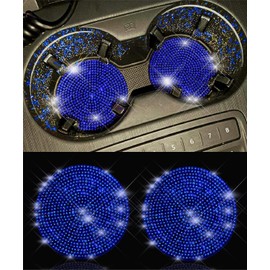 2 Pack Car Cup Holder Coaster,Fashion Anti-Slip Shockproof Universal Vehicle Cup Holders Coasters Insert Bling Crystal Rhinestone Auto Automotive Interior Accessories for Women (Blue)
