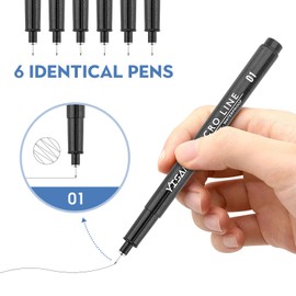YISAN Fine Tip Pens Black 01,Extra Fine Point Writing Ink Pens,0.25mm No Bleed Ultra Thin Art Markers for Drawing,Bible,Manga,6 PCS,70320