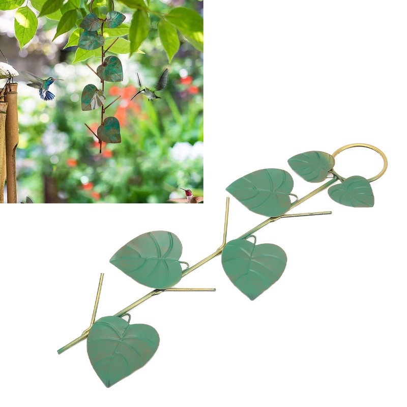 Birds Feeder Hanging Metal Green Leaf Shape Hummingbirds Feeder for