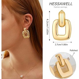 Gold Hoop Earrings, 1 Pair Geometric Earrings Gold, Drop Earrings Gold, Golden Hoop Earrings, Gold Women's Earrings, Suitable as a Gift for Girls, Zinc