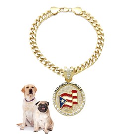 Icemond Rhinestone Studded Puerto Rico Flag Medallion Pendant 18"/30" Cuban Chain Fashion Costume Jewelry Necklace for Dogs Cats in Gold or Rhodium Tone (Gold - 26" Puerto Rico)