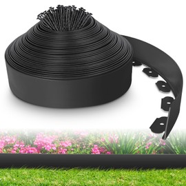 4-Inch x 50 FT Landscape Edging Border with 75 Spikes, Garden Edging Lawn Border Kit, Plastic Edging Border Flexible for Garden Flower Beds Lawn Yard Pathway Paver Edging (Black)