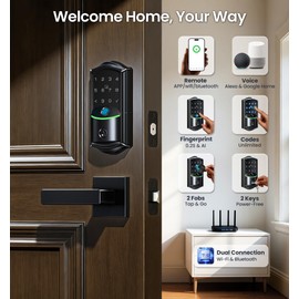 Veise VE027-L WiFi Smart Lock with Handles Set for Front Door, Matte Black