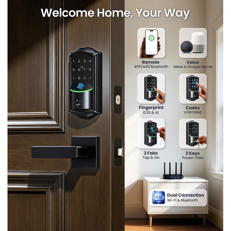 Veise VE027-L WiFi Smart Lock with Handles Set for Front